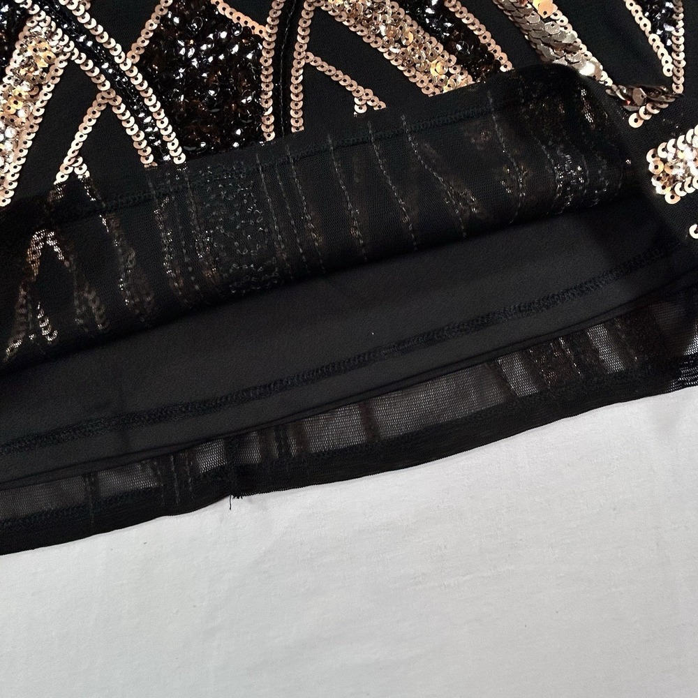NEW EXPRESS Black Gold Sequin Geometric Bodycon Dress S Glam Holiday Party $118 - Picture 5 of 16